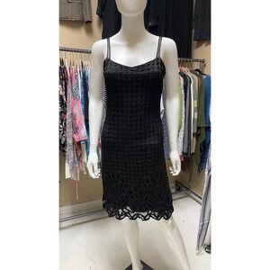 Black Lace Strappy Sheath Dress Knee Length Evening Cocktails Sexy Size XS/S